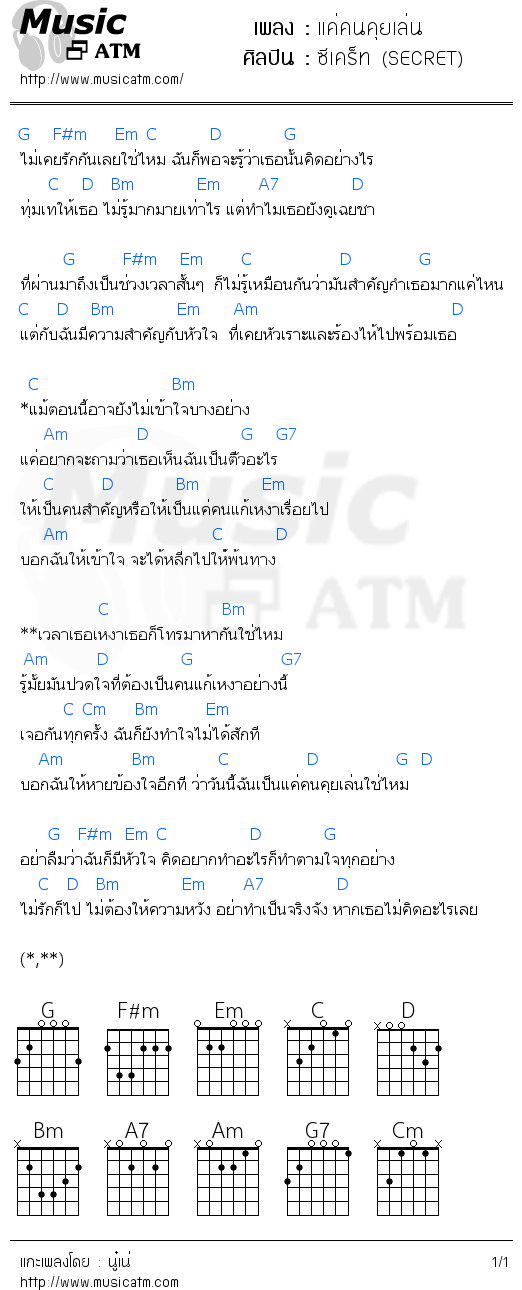 คอร์ดเพลง แค่คนคุยเล่น