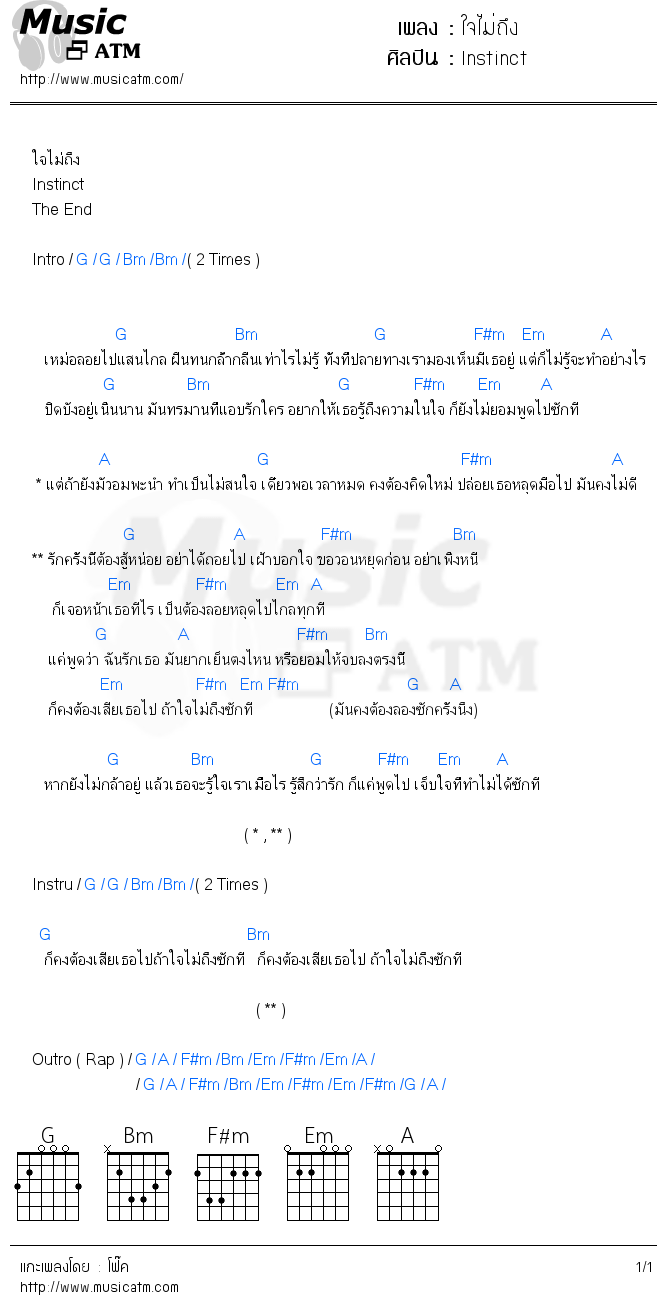 คอร์ดเพลง ใจไม่ถึง