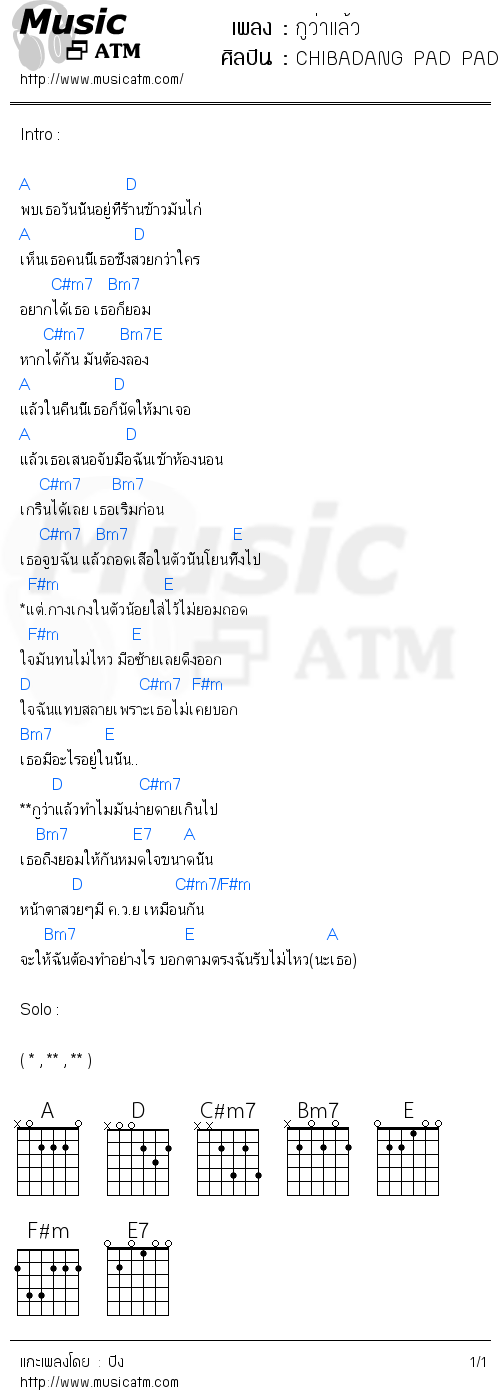 คอร์ดเพลง กูว่าแล้ว