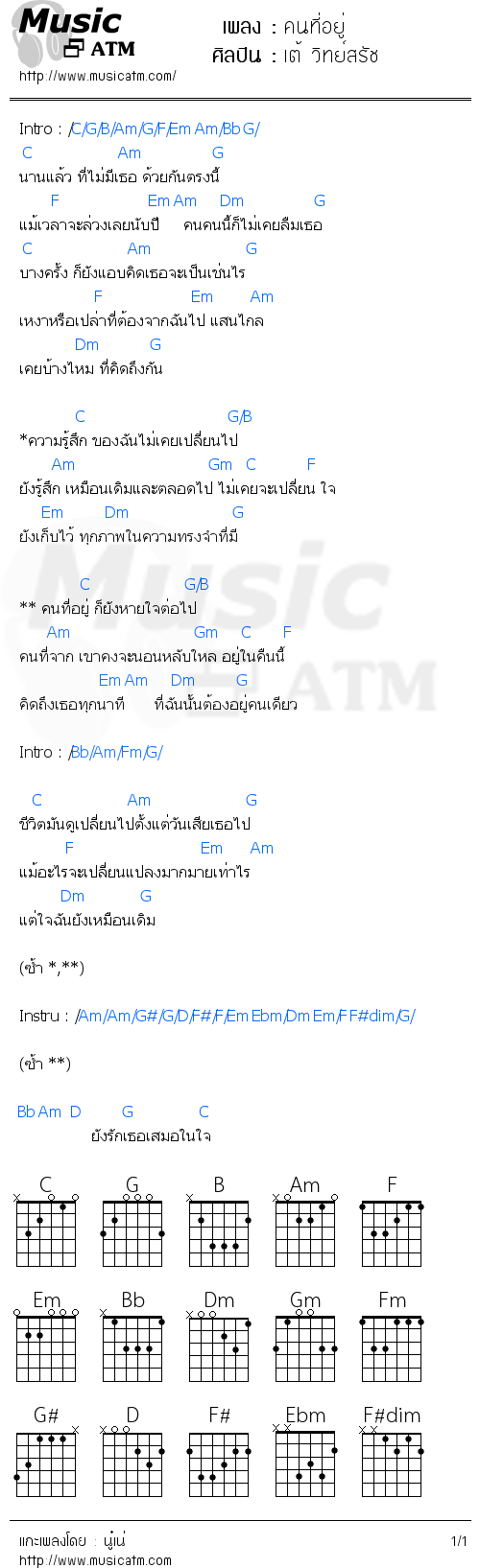 คอร์ดเพลง คนที่อยู่