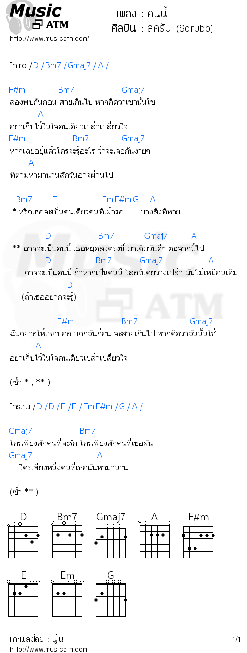 คอร์ดเพลง คนนี้