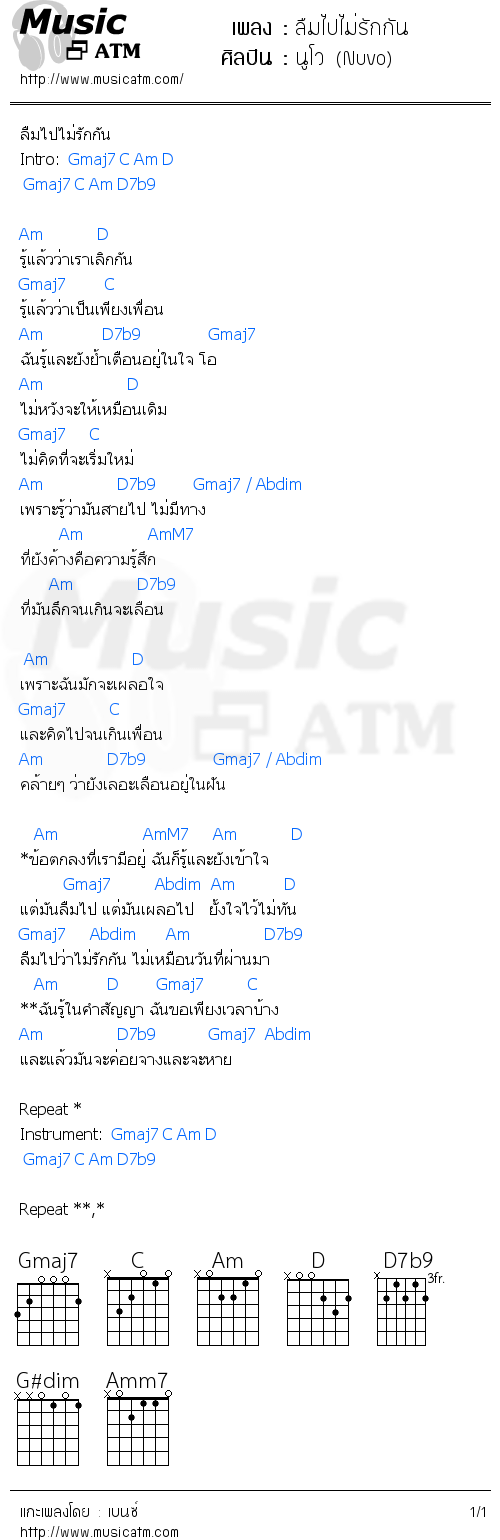 คอร์ดเพลง ลืมไปไม่รักกัน