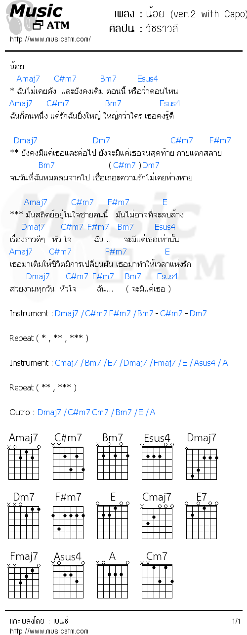 คอร์ดเพลง น้อย (ver.2 with Capo)