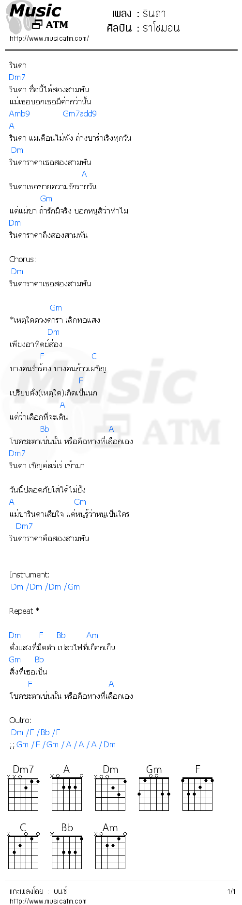 คอร์ดเพลง รินดา