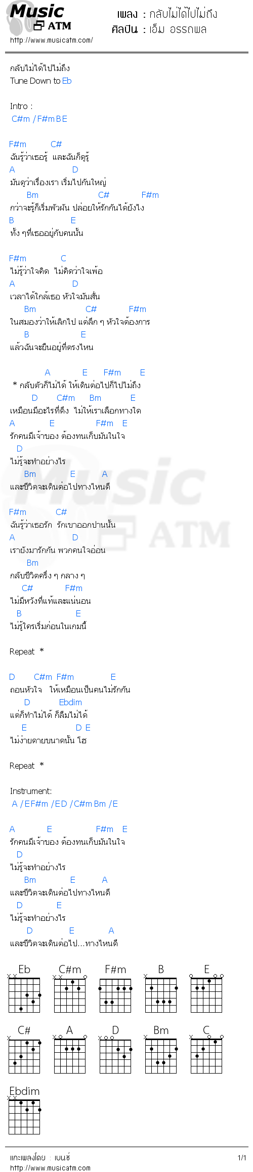 คอร์ดเพลง กลับไม่ได้ไปไม่ถึง