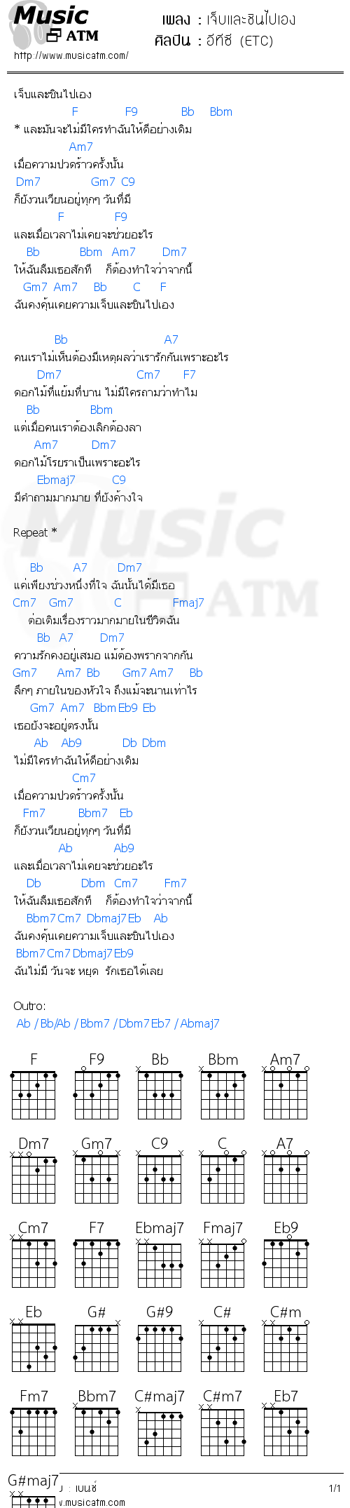 คอร์ดเพลง เจ็บและชินไปเอง