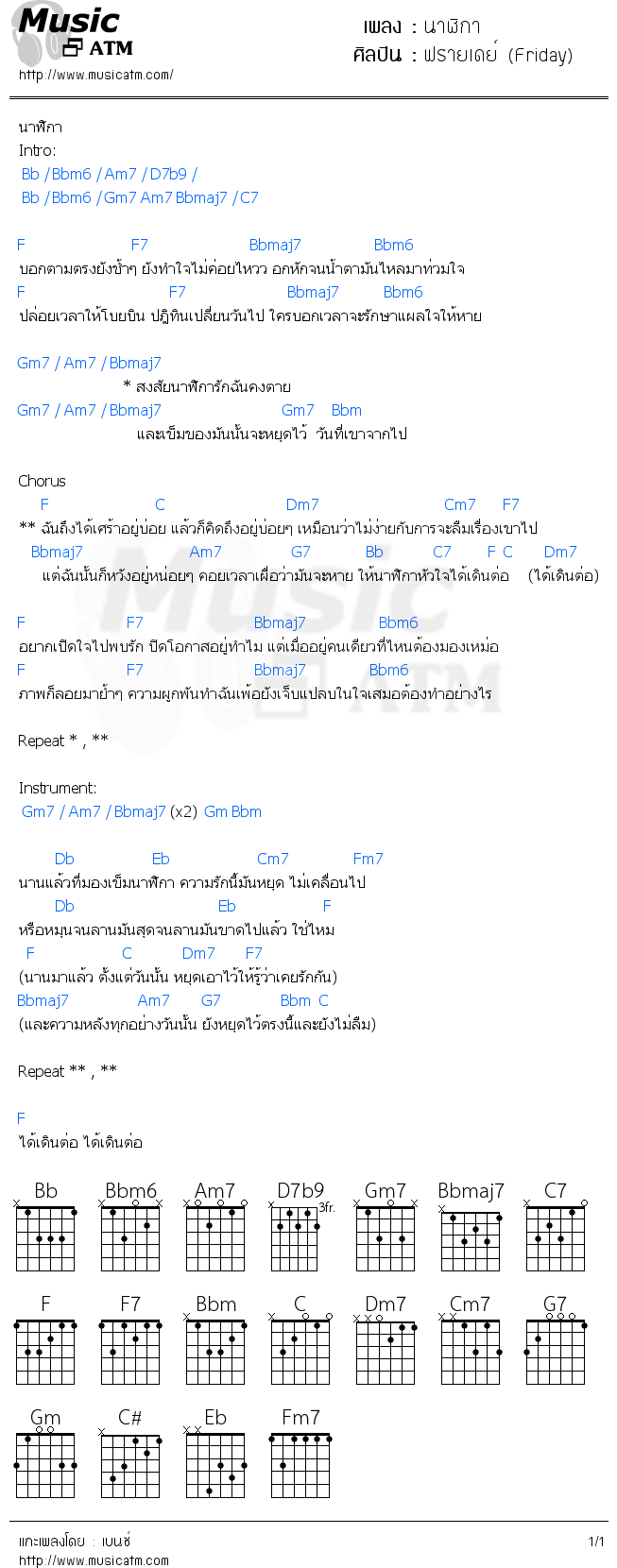 คอร์ดเพลง นาฬิกา