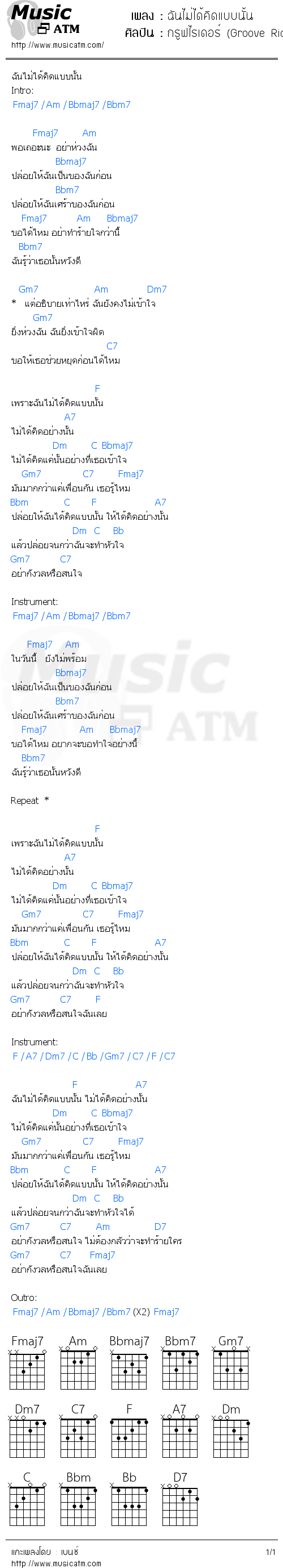 คอร์ดเพลง ฉันไม่ได้คิดแบบนั้น