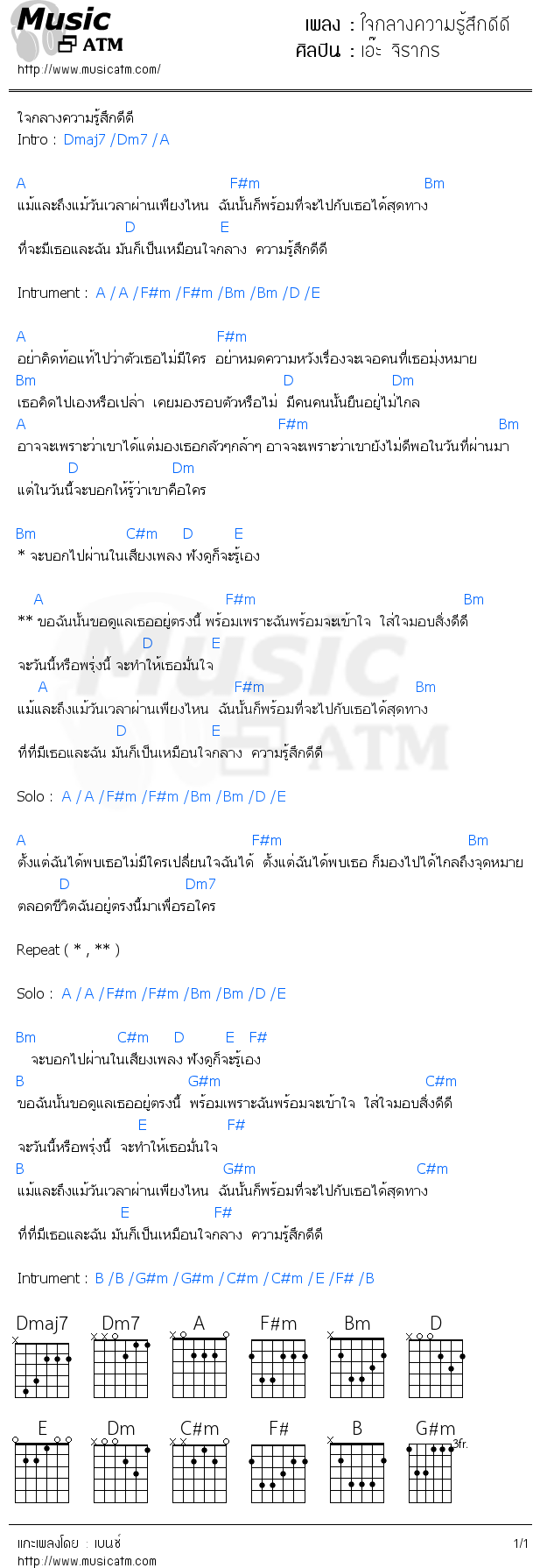 คอร์ดเพลง ใจกลางความรู้สึกดีดี - เอ๊ะ จิรากร | คอร์ดเพลงใหม่