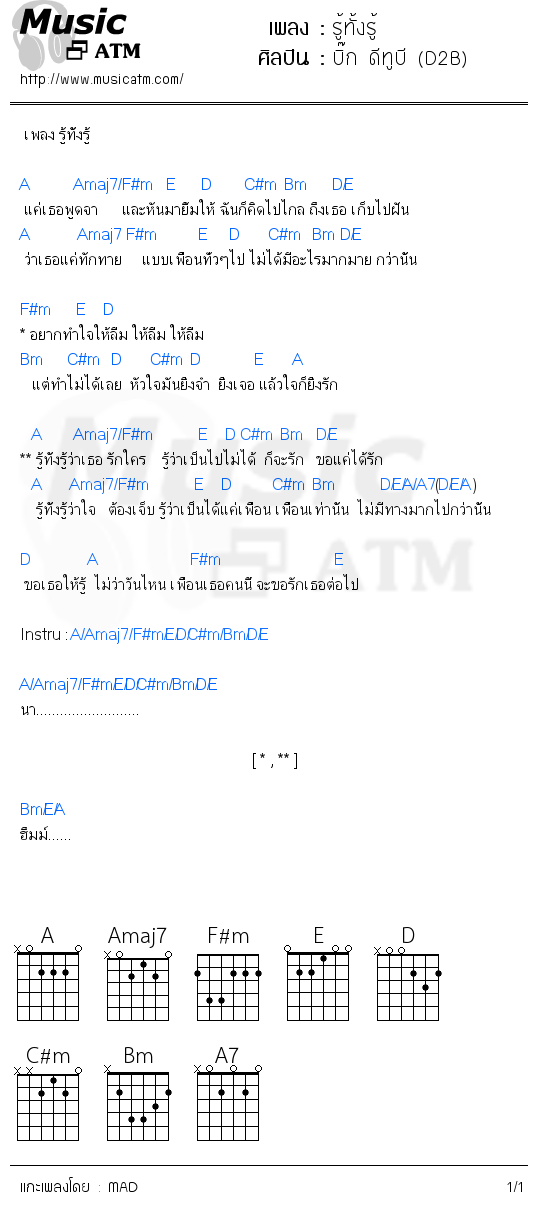 คอร์ดเพลง รู้ทั้งรู้
