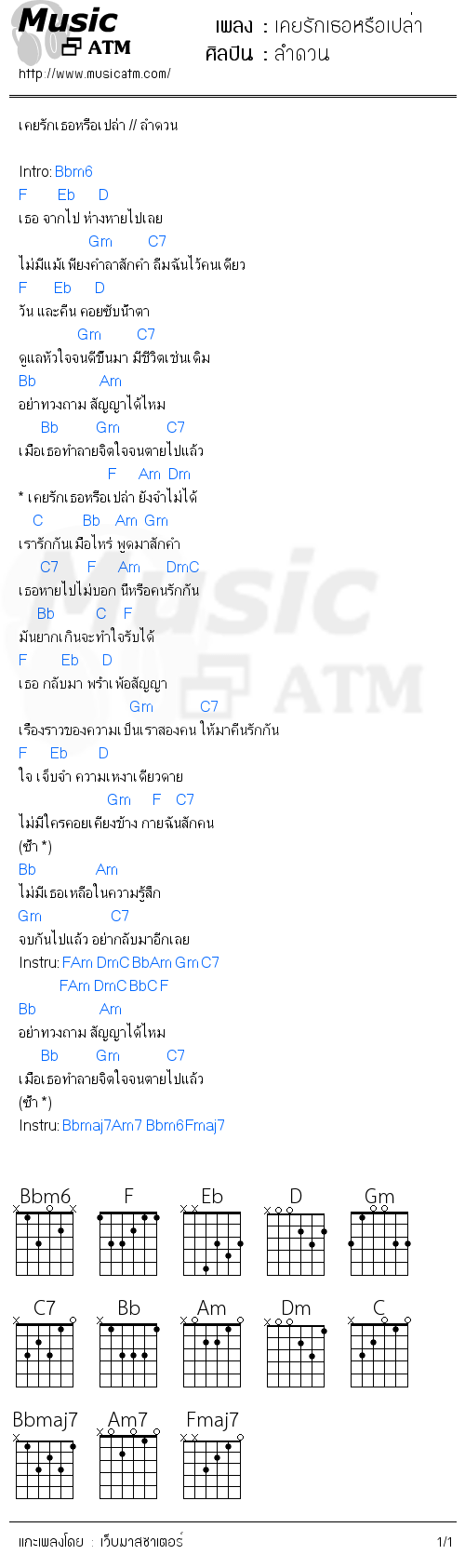 คอร์ดเพลง เคยรักเธอหรือเปล่า