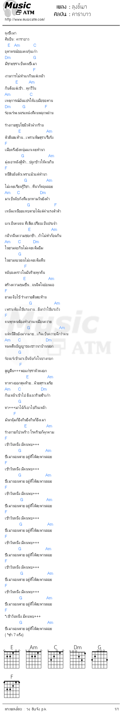 คอร์ดเพลง ลุงขี้เมา