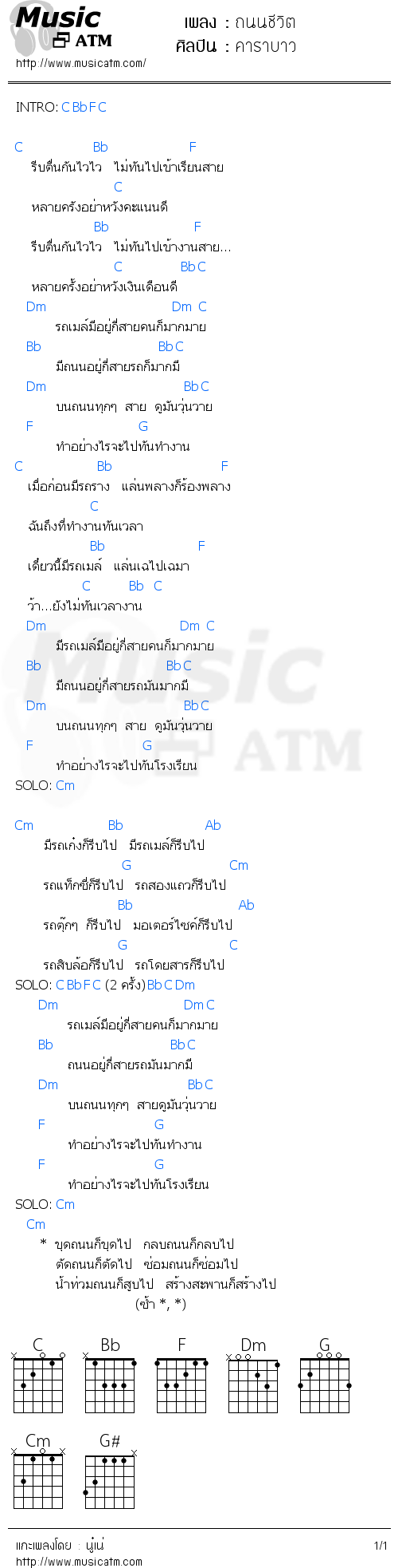 คอร์ดเพลง ถนนชีวิต