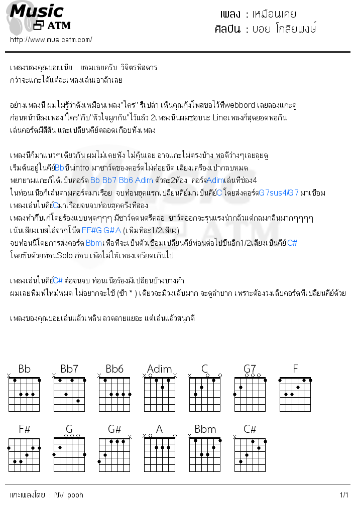 คอร์ดเพลง เหมือนเคย