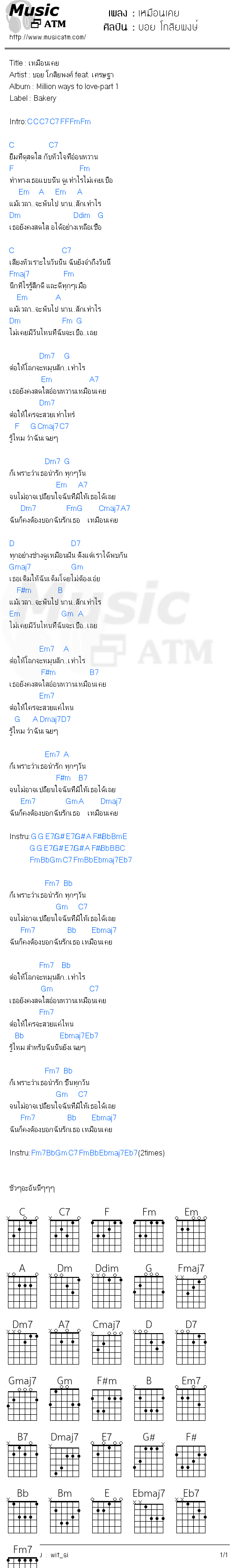 คอร์ดเพลง เหมือนเคย