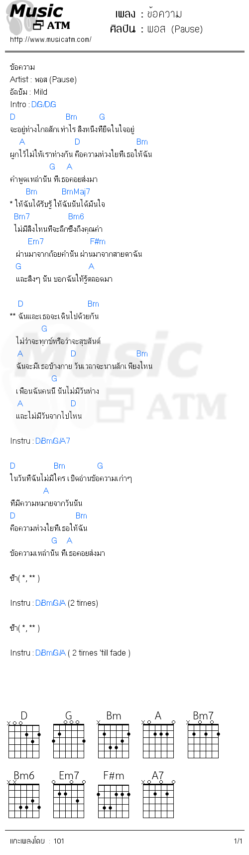 คอร์ดเพลง ข้อความ