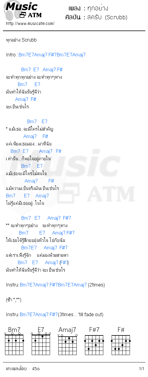 คอร์ดเพลง ทุกอย่าง