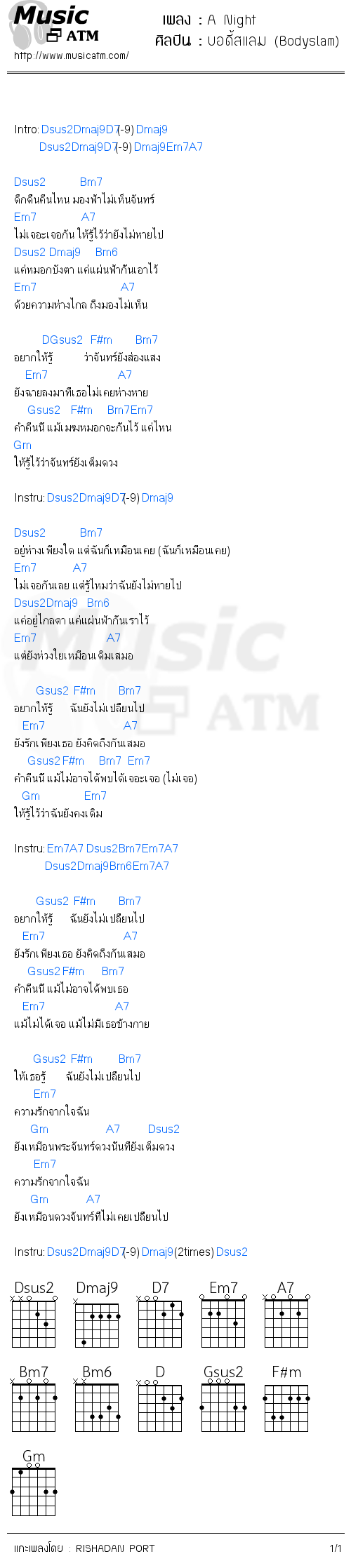 คอร์ดเพลง A Night