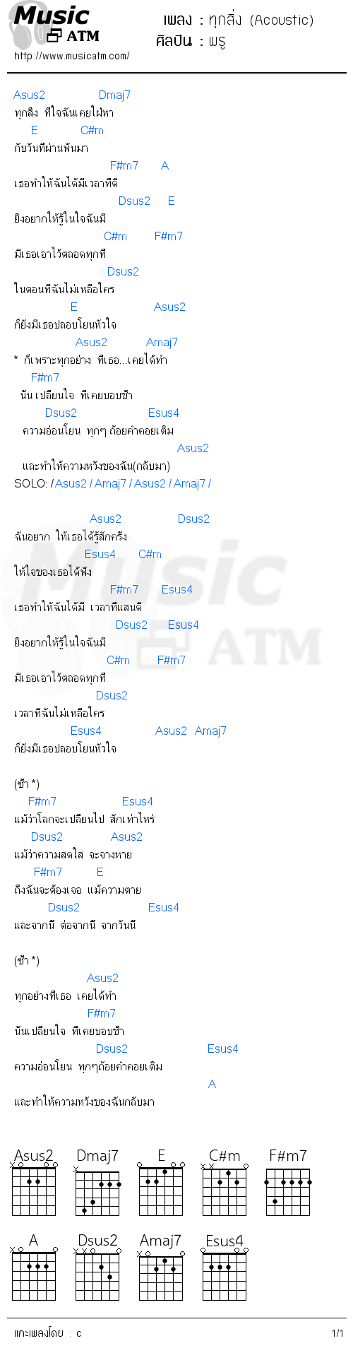 คอร์ดเพลง ทุกสิ่ง (Acoustic) - พรู | คอร์ดเพลงใหม่