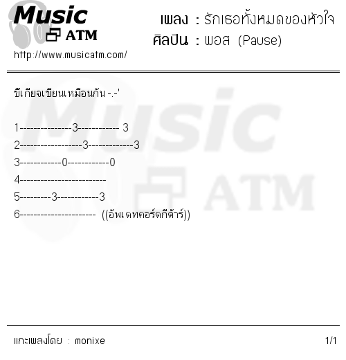 คอร์ดเพลง รักเธอทั้งหมดของหัวใจ