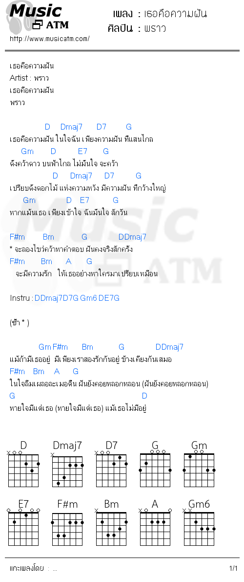 คอร์ดเพลง เธอคือความฝัน