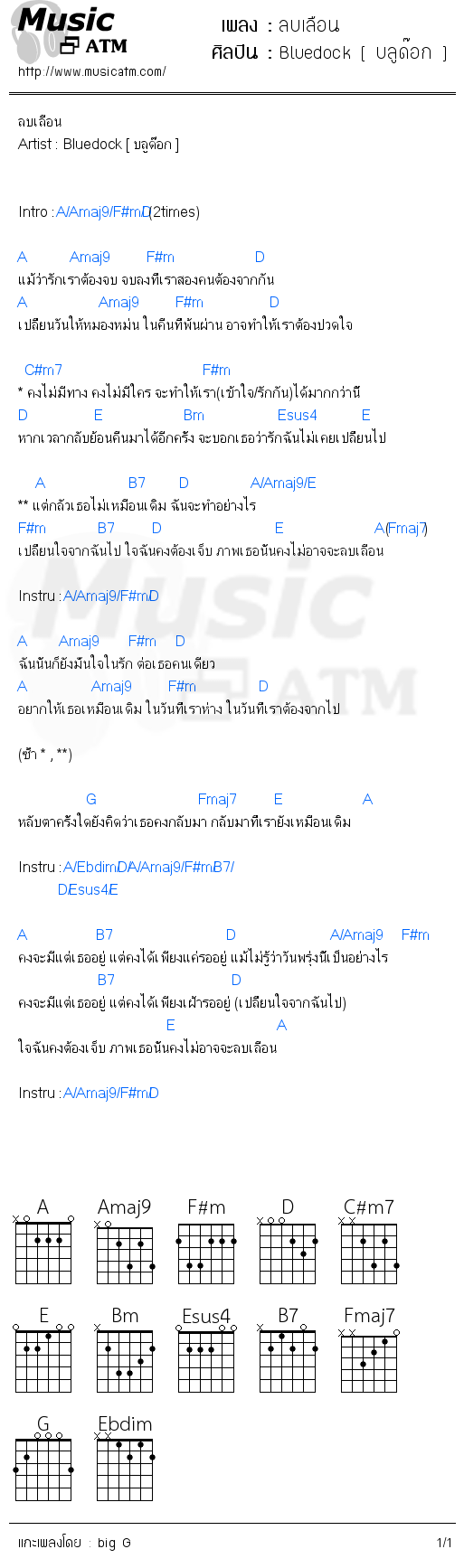 คอร์ดเพลง ลบเลือน