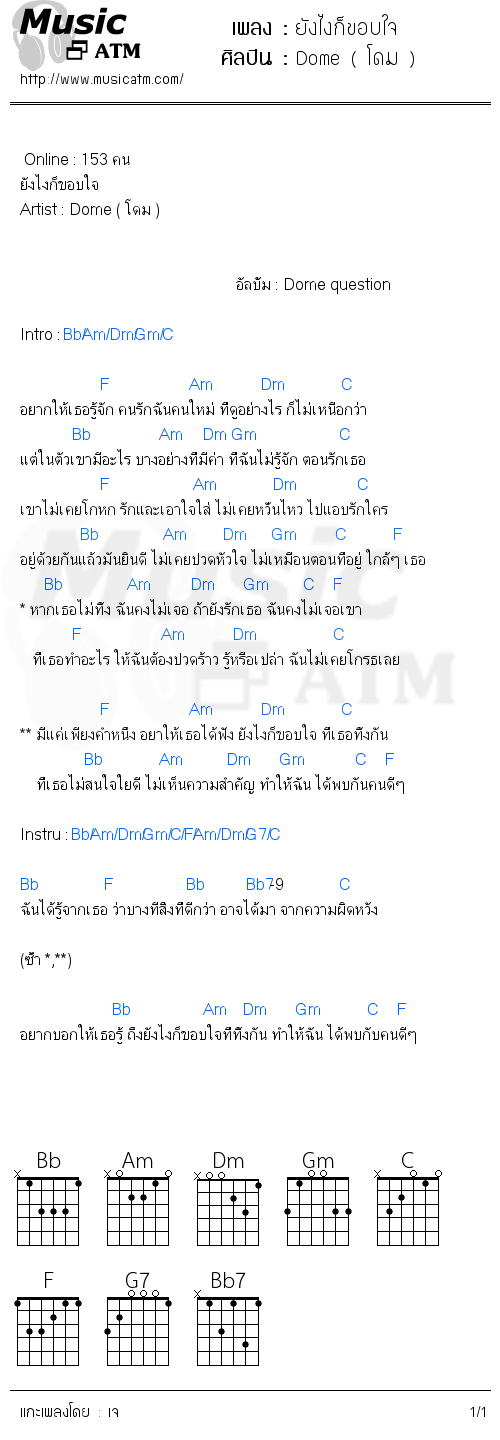 คอร์ดเพลง ยังไงก็ขอบใจ