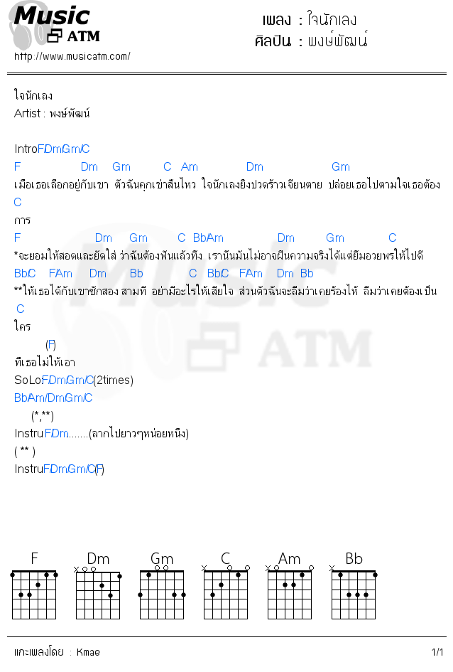 คอร์ดเพลง ใจนักเลง