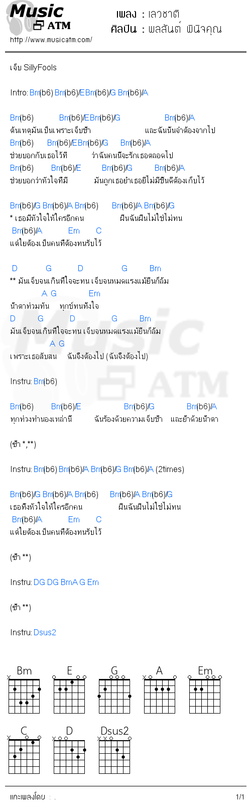 คอร์ดเพลง เลวชาติ