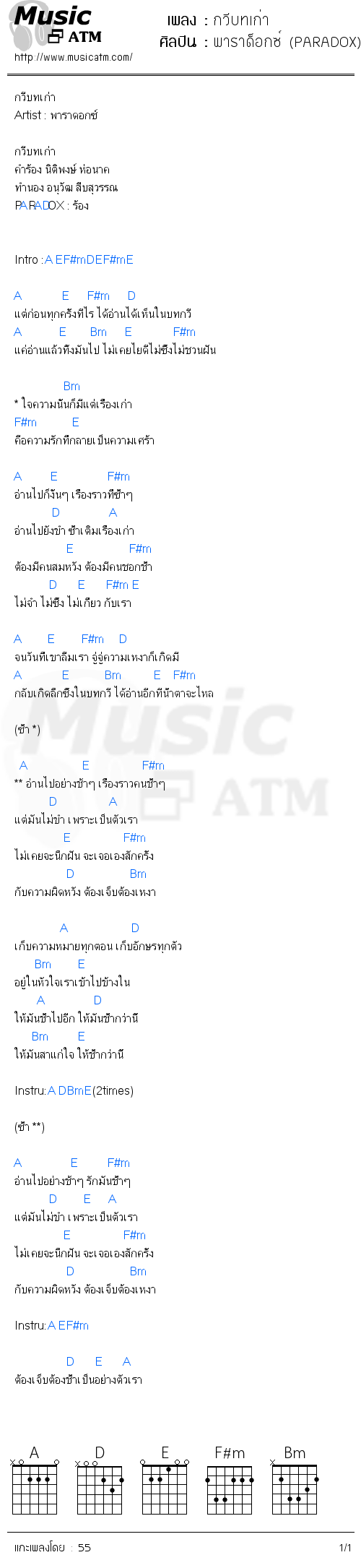 คอร์ดเพลง กวีบทเก่า