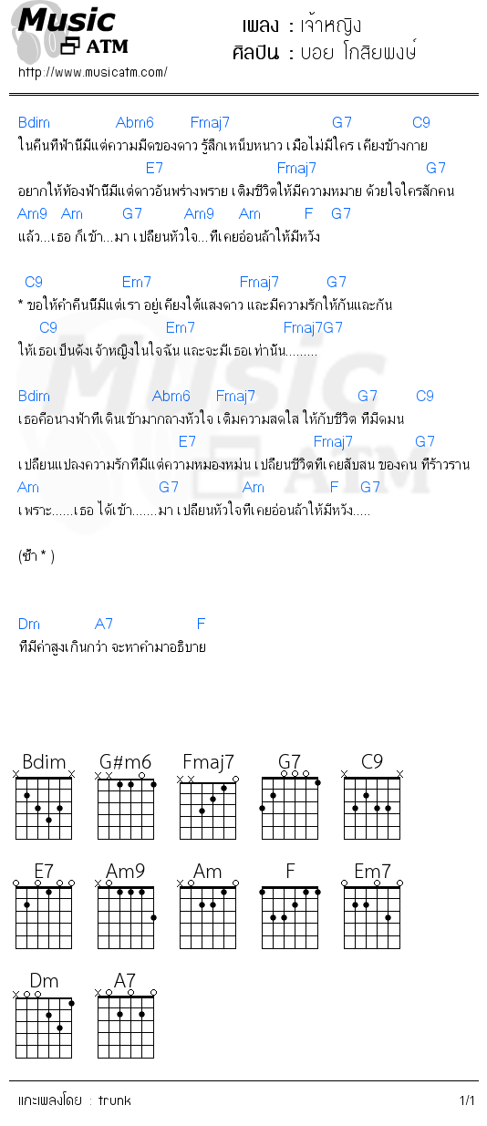 คอร์ดเพลง เจ้าหญิง