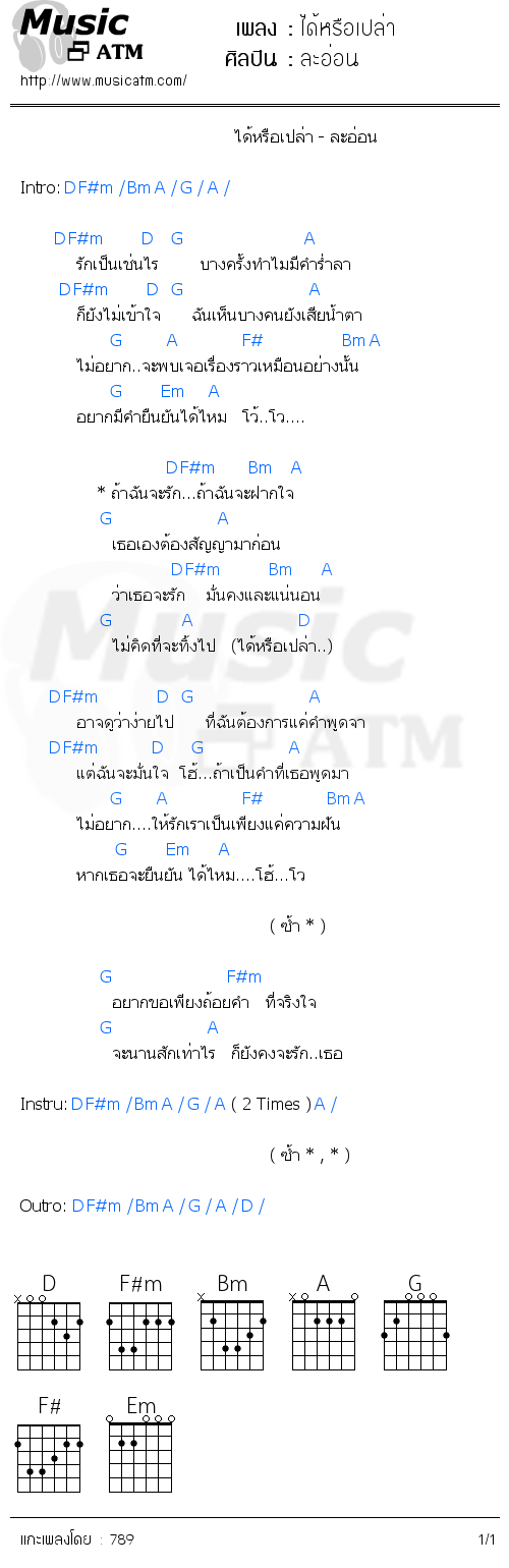 คอร์ดเพลง ได้หรือเปล่า