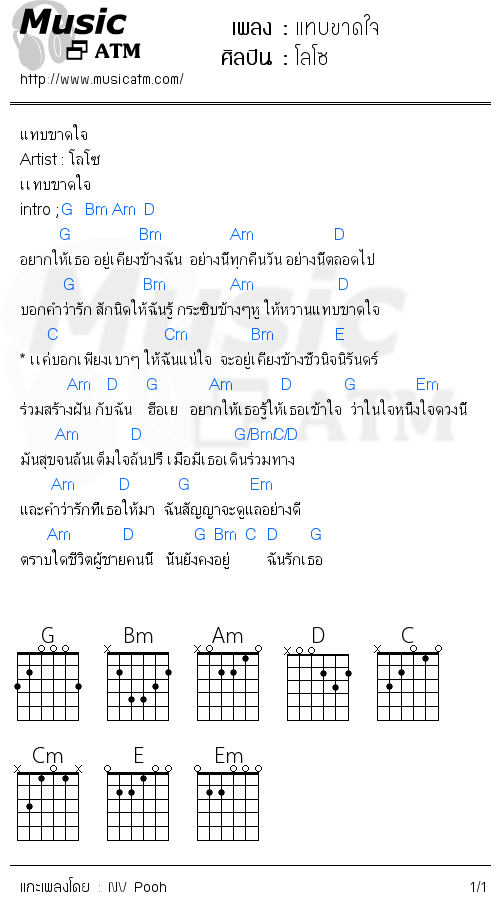 คอร์ดเพลง แทบขาดใจ