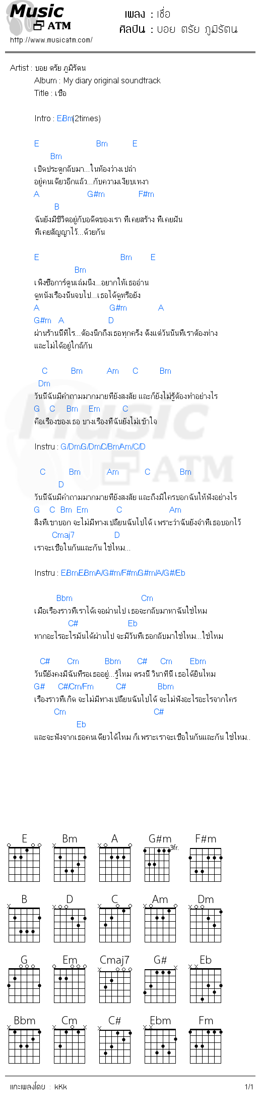 คอร์ดเพลง เชื่อ