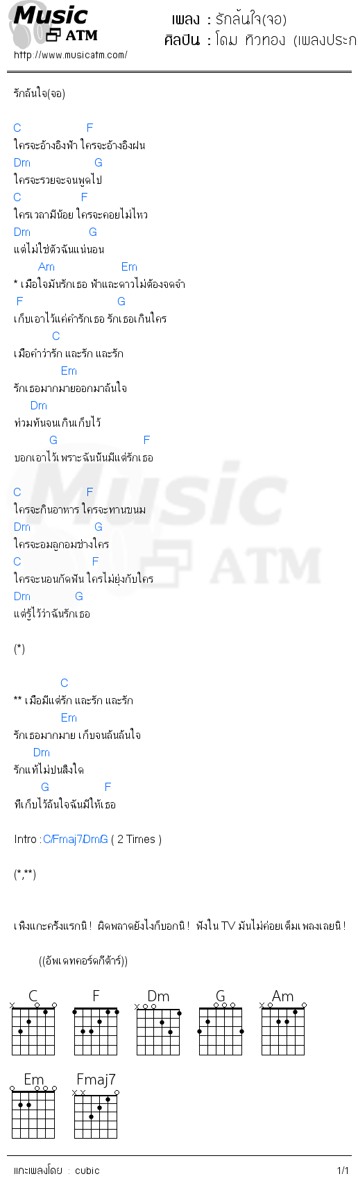 คอร์ดเพลง รักล้นใจ(จอ)