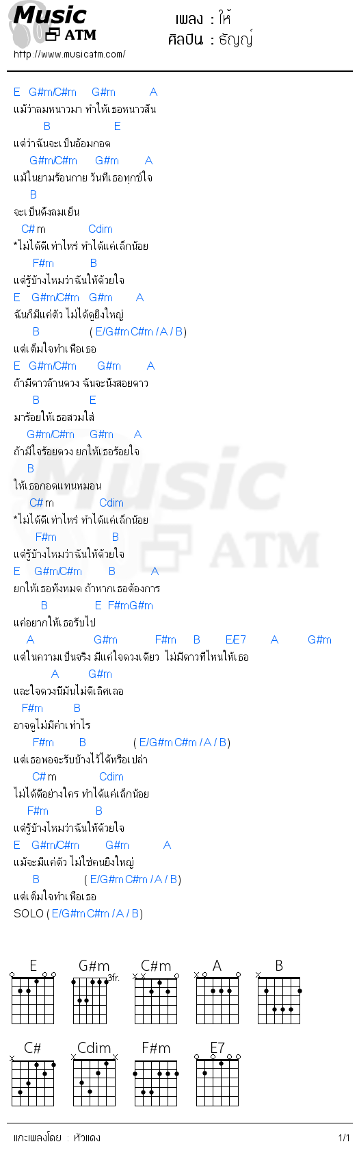 คอร์ดเพลง ให้