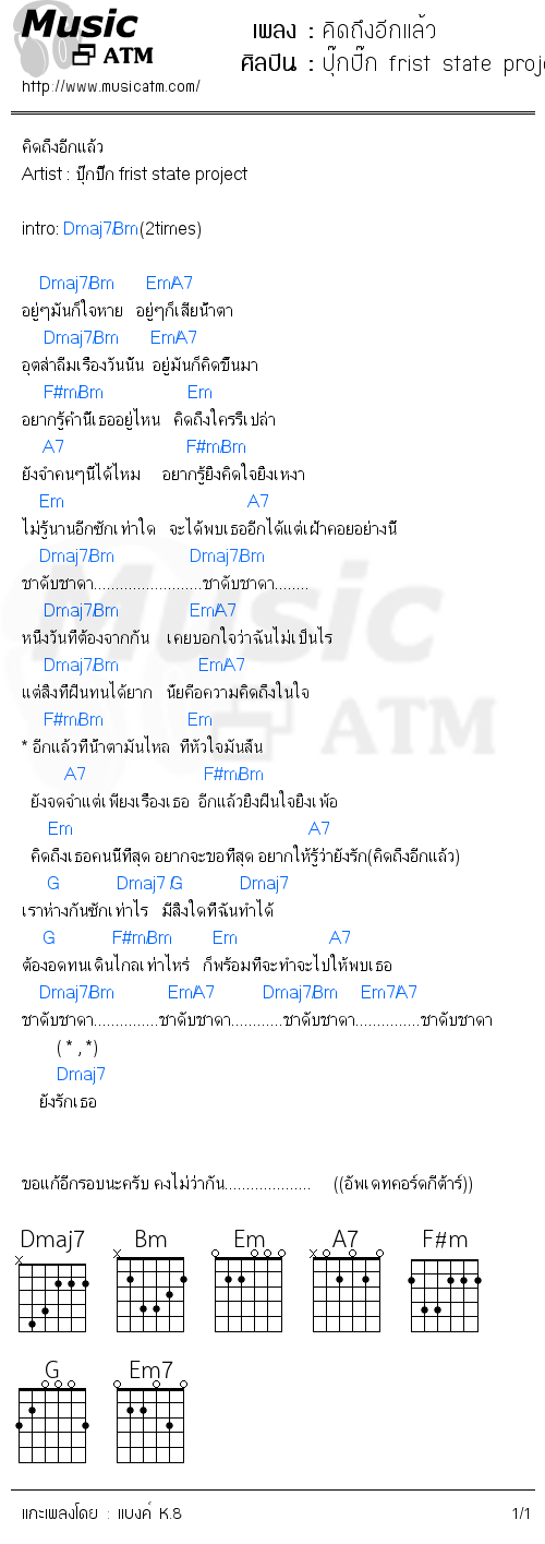 คอร์ดเพลง คิดถึงอีกแล้ว