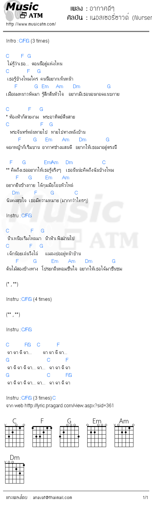 คอร์ดเพลง อากาศดีๆ
