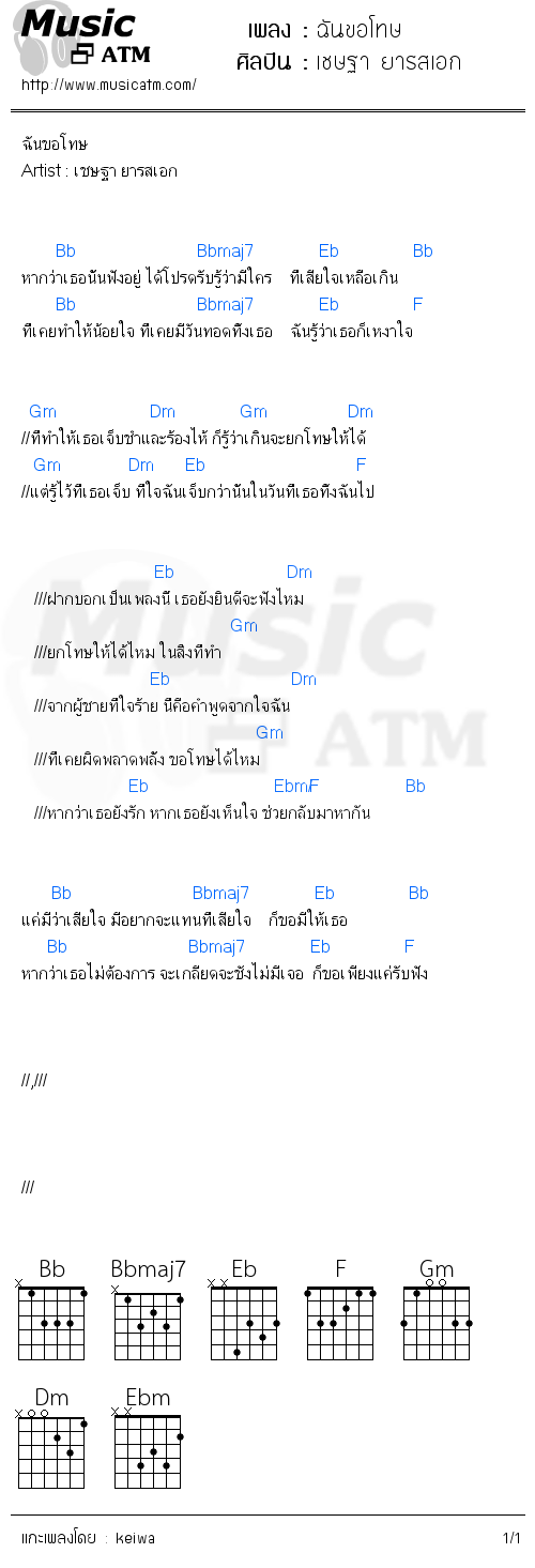 คอร์ดเพลง ฉันขอโทษ