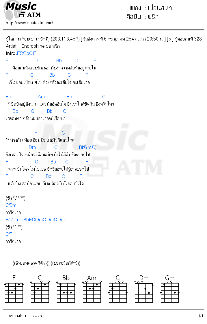 คอร์ดเพลง เพื่อนสนิท