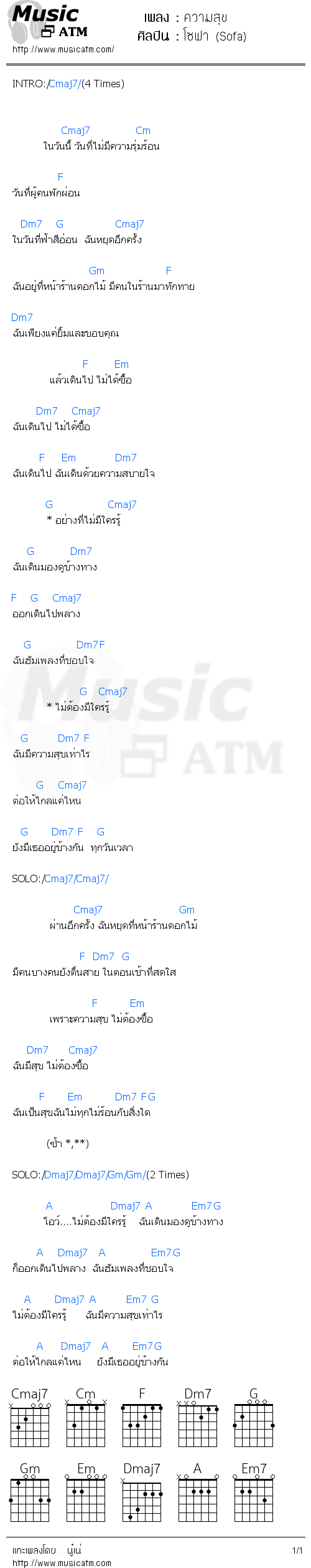 คอร์ดเพลง ความสุข