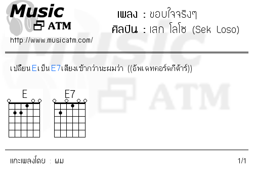 คอร์ดเพลง ขอบใจจริงๆ