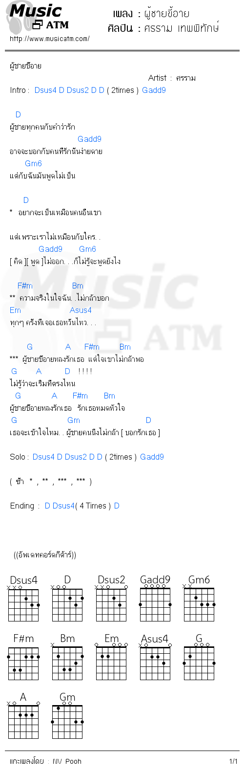 คอร์ดเพลง ผู้ชายขี้อาย