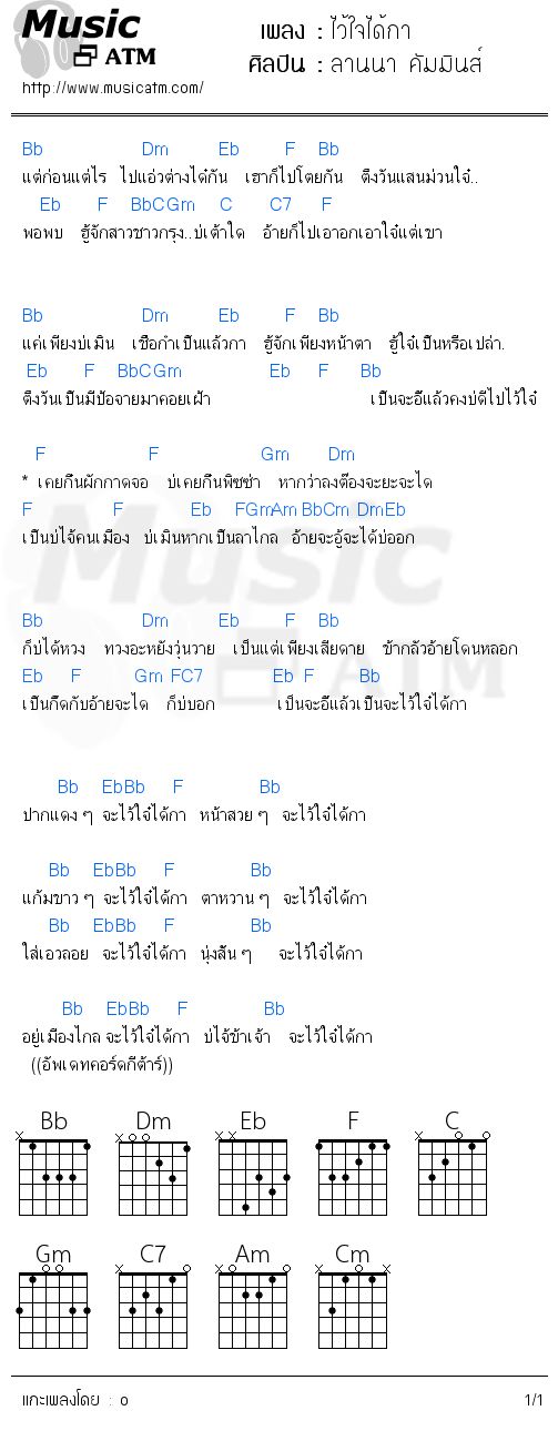 คอร์ดเพลง ไว้ใจได้กา