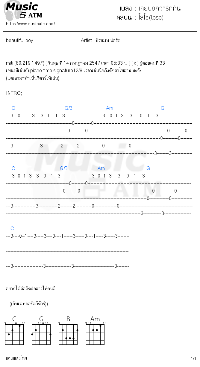 คอร์ดเพลง เคยบอกว่ารักกัน