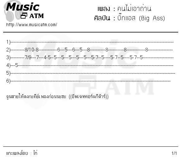 คอร์ดเพลง คนไม่เอาถ่าน