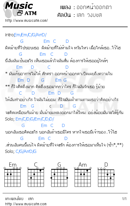 คอร์ดเพลง ออกหน้าออกตา