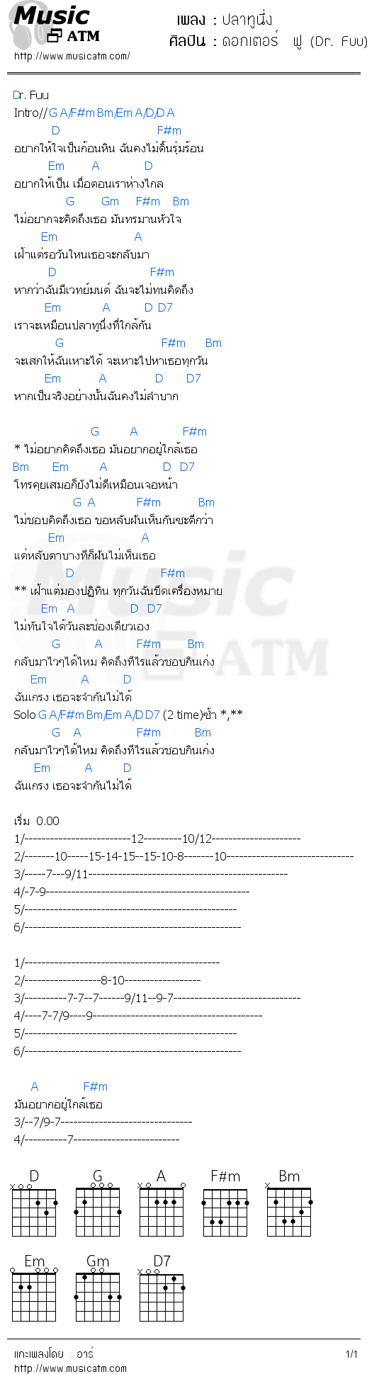 คอร์ดเพลง ปลาทูนึ่ง