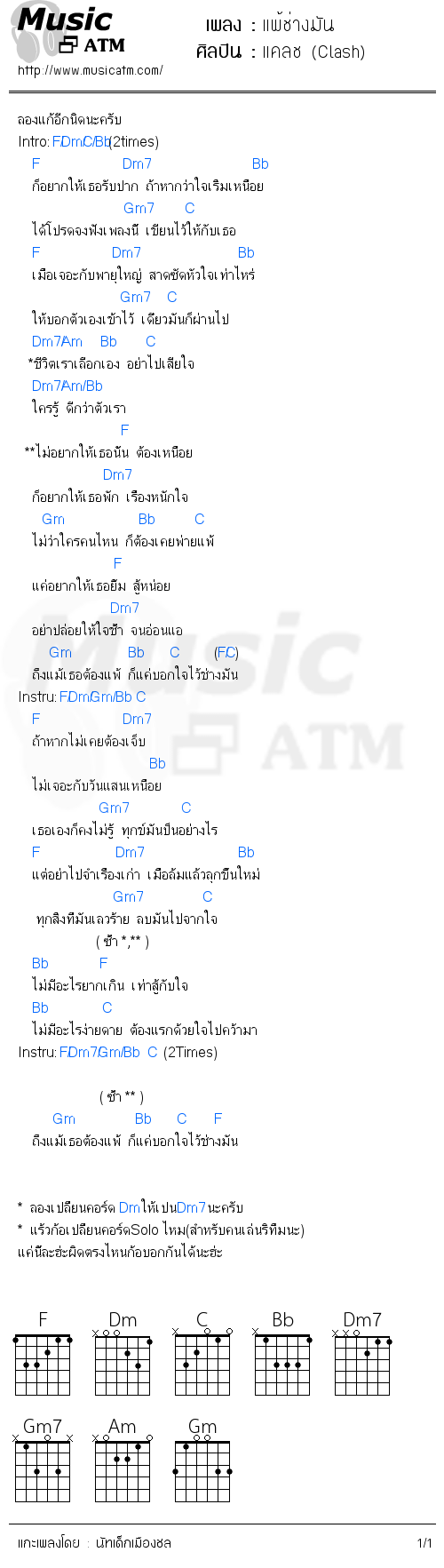 คอร์ดเพลง แพ้ช่างมัน