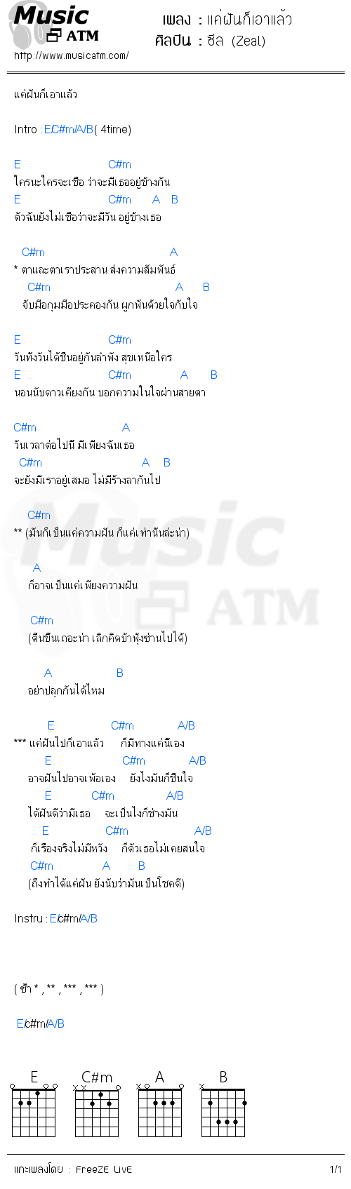 คอร์ดเพลง แค่ฝันก็เอาแล้ว